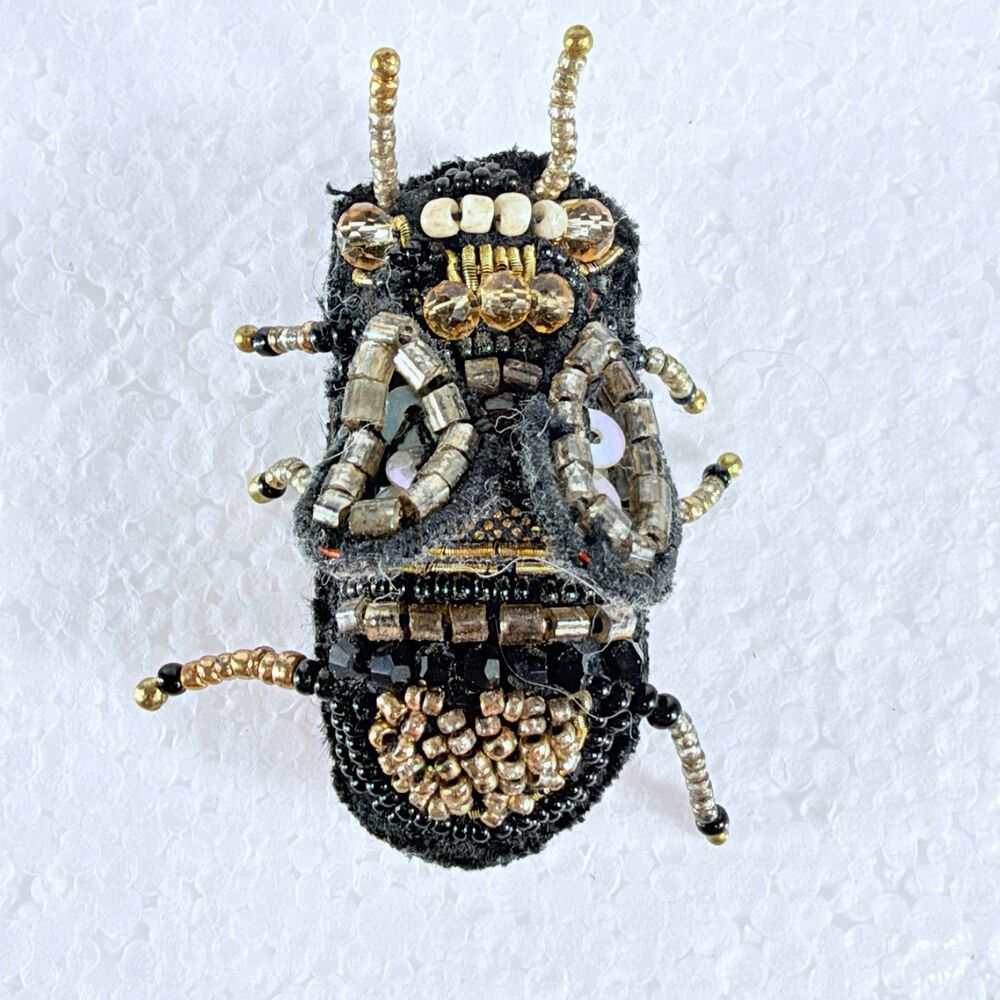 Handmade Beaded Beetle Brooch Pin Insect Bug Seed Bead Embroidery Jewelry Art